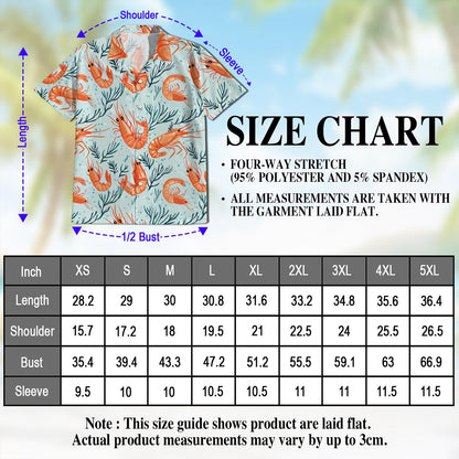 Netecom Vintage Shrimp Hawaiian Shirt for Men, Button Down Summer Beach Short Sleeve, Retro Style, Sizes S-5XL