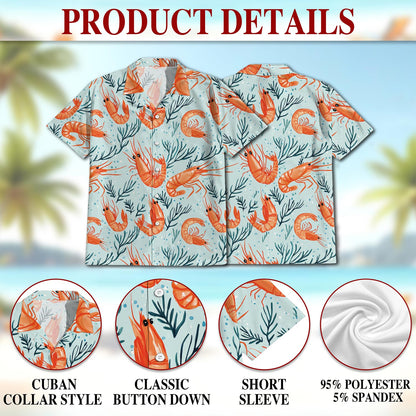 Netecom Vintage Shrimp Hawaiian Shirt for Men, Button Down Summer Beach Short Sleeve, Retro Style, Sizes S-5XL