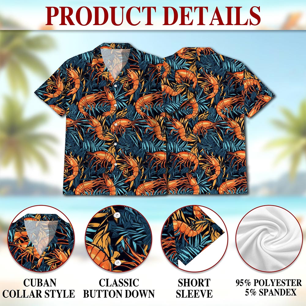 Netecom Vintage Shrimp Seafood Hawaiian Shirt for Men, Seafood Lover Gifts, Button Down Summer Beach Short Sleeve, S-5XL