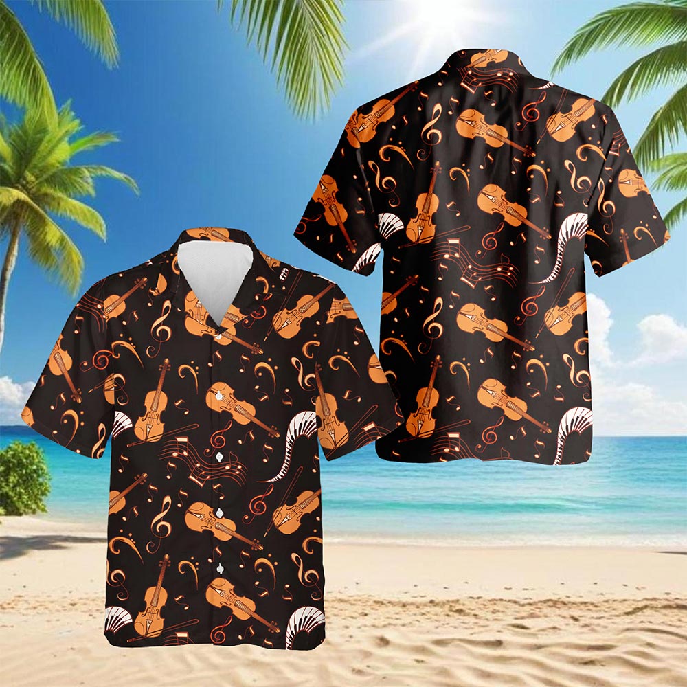 Netecom Vintage Violin Hawaiian Shirt for Men, Music Lovers, Violinist Gifts, Button Down Summer Beach Short Sleeve, S-5XL
