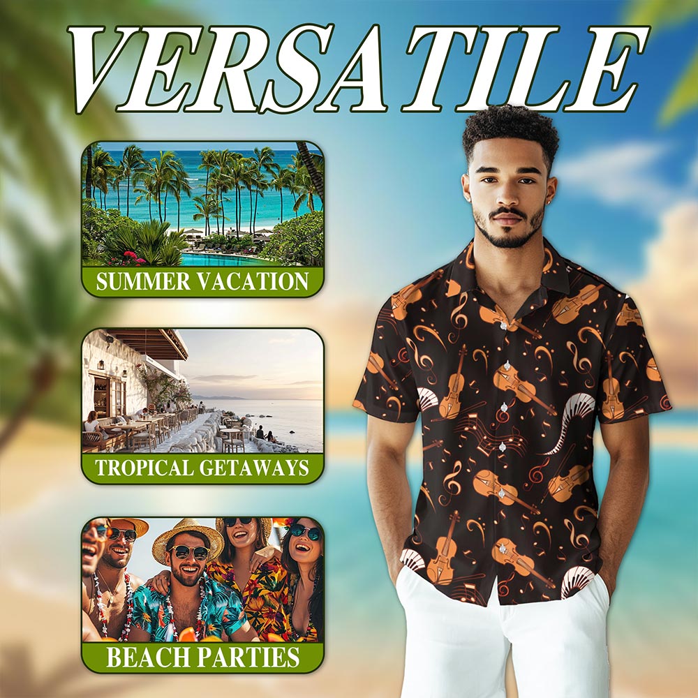 Netecom Vintage Violin Hawaiian Shirt for Men, Music Lovers, Violinist Gifts, Button Down Summer Beach Short Sleeve, S-5XL