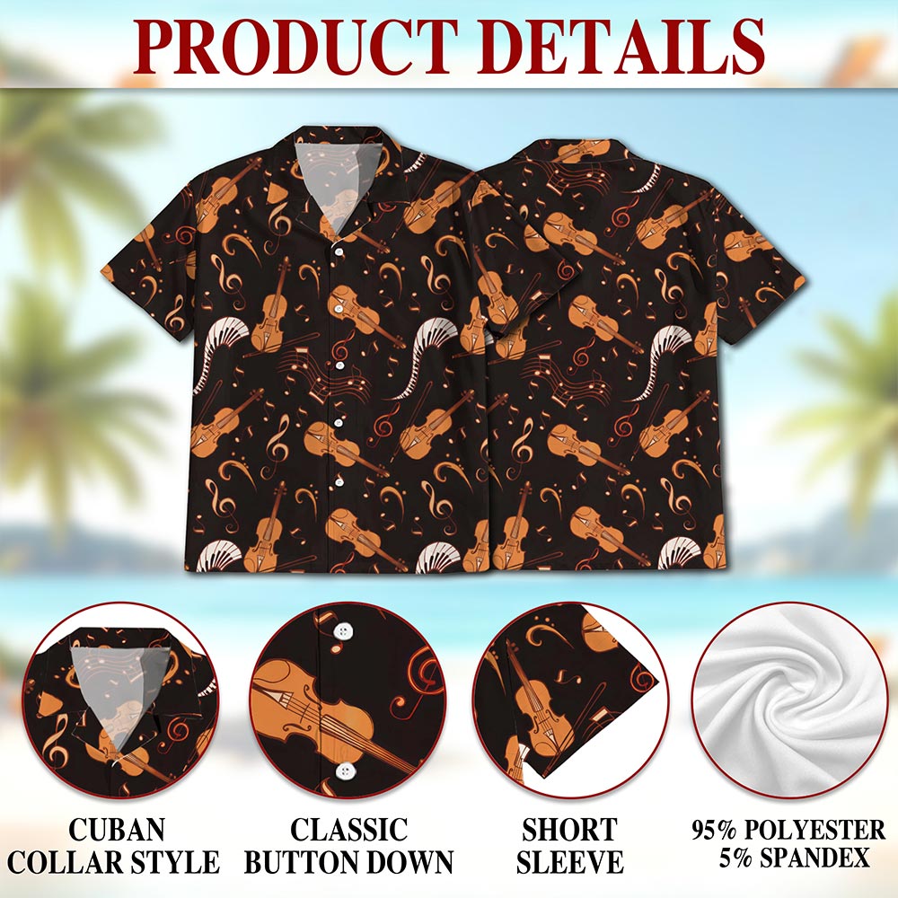 Netecom Vintage Violin Hawaiian Shirt for Men, Music Lovers, Violinist Gifts, Button Down Summer Beach Short Sleeve, S-5XL