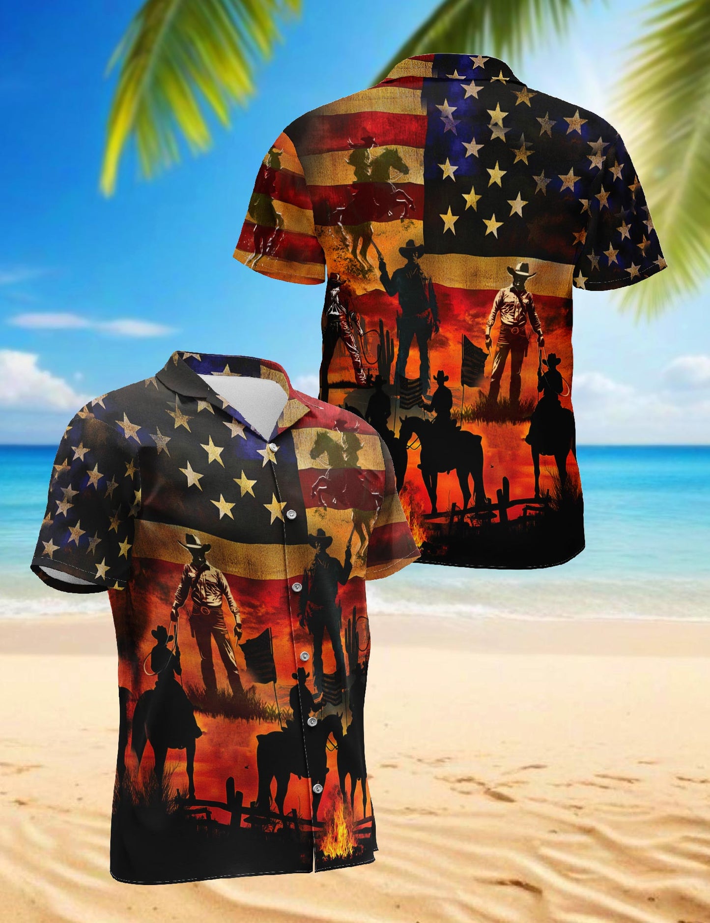 Netecom Vintage Western Cowboy Sunset Hawaiian Shirt for Men, Wild Horses Button Down Summer Beach Short Sleeve, Sizes S-5XL
