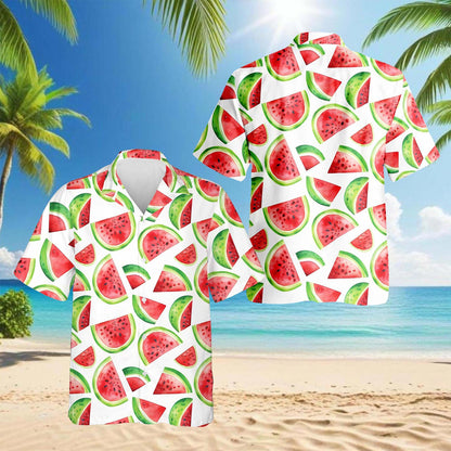 Netecom Water Melon Hawaiian Shirt for Men, Button Down Summer Beach Short Sleeve, Vintage Style, S-5XL