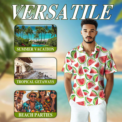 Netecom Water Melon Hawaiian Shirt for Men, Button Down Summer Beach Short Sleeve, Vintage Style, S-5XL