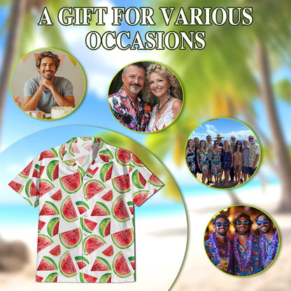 Netecom Water Melon Hawaiian Shirt for Men, Button Down Summer Beach Short Sleeve, Vintage Style, S-5XL