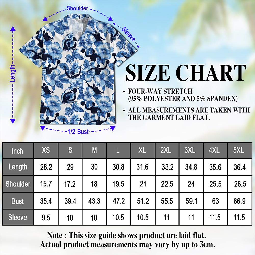 Netecom Water Polo Hawaiian Shirt for Men, Tropical Hibiscus Button Down Summer Beach Short Sleeve, Size S-5XL