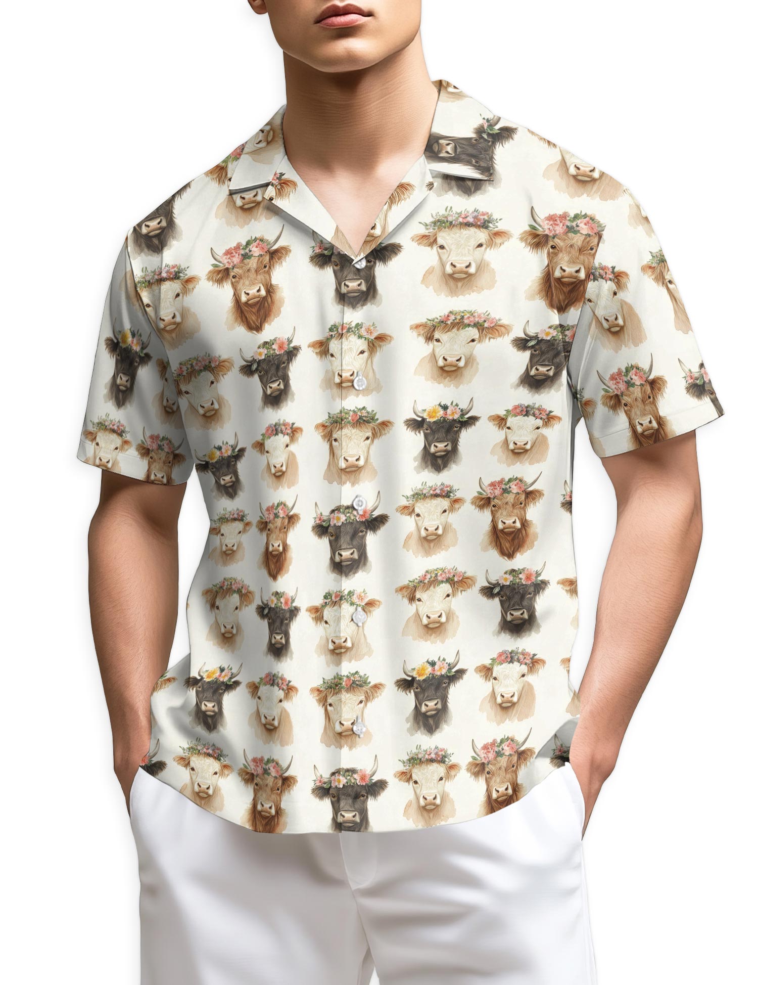 Netecom Watercolor Highland Cows Hawaiian Shirt for Men