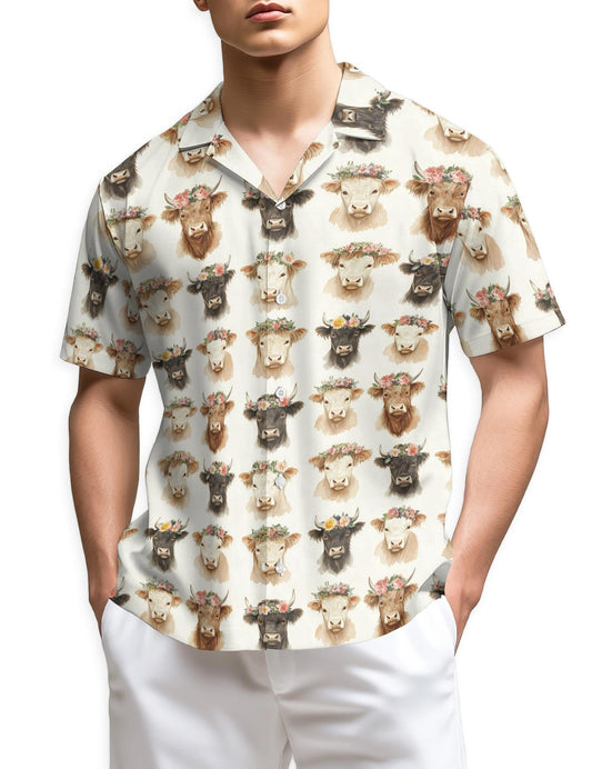 Netecom Watercolor Highland Cows Hawaiian Shirt for Men