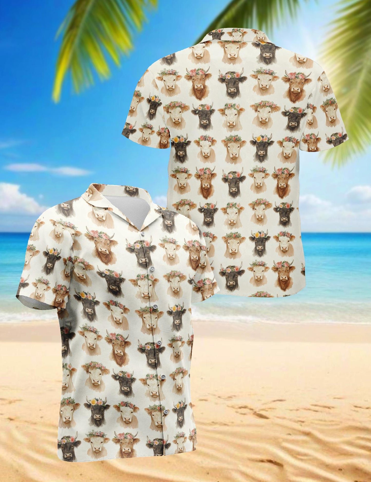Netecom Watercolor Highland Cows Hawaiian Shirt for Men, Cow Lover Gifts, Button Down Summer Beach Short Sleeve, S-5XL