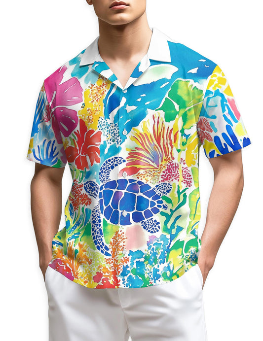 Netecom Watercolor Ocean Hawaiian Shirt for Men