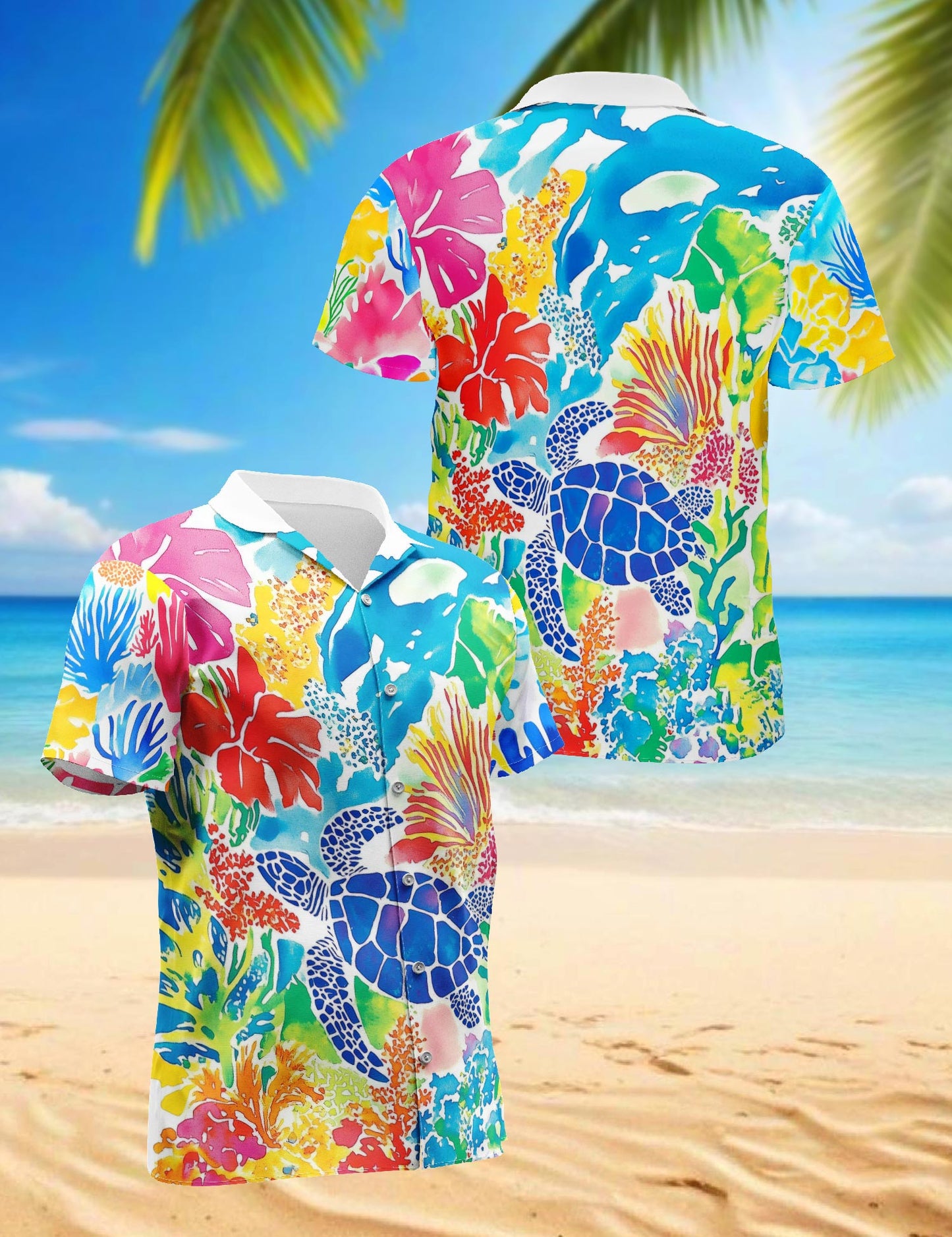 Netecom Watercolor Ocean Hawaiian Shirt for Men, Colorful Style, Button Down Summer Beach Short Sleeve, S-5XL