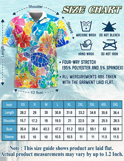 Netecom Watercolor Ocean Hawaiian Shirt for Men, Colorful Style, Button Down Summer Beach Short Sleeve, S-5XL