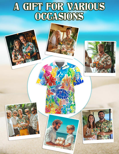 Netecom Watercolor Ocean Hawaiian Shirt for Men, Colorful Style, Button Down Summer Beach Short Sleeve, S-5XL