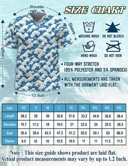 Netecom Wave Japan Style Hawaiian Shirt for Men, Button Down Summer Beach Short Sleeve, S-5XL