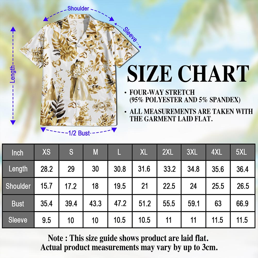 Netecom Wedding Engraved Hawaiian Shirt for Men, Tropical Style, Button Down Summer Beach Short Sleeve, S-5XL