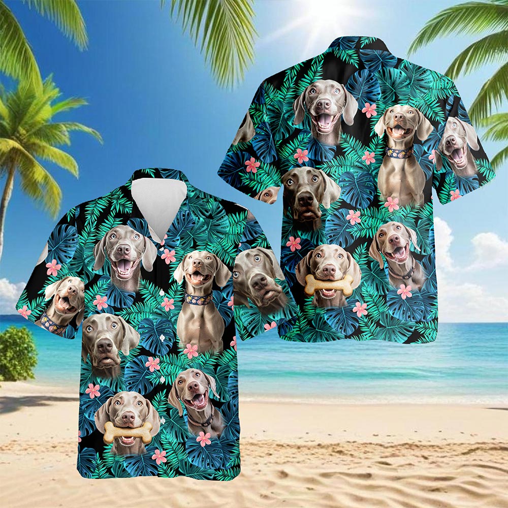 Netecom Weimaraner Dog Hawaiian Shirt for Men, Tropical Style, Button Down Summer Beach Short Sleeve, S-5XL