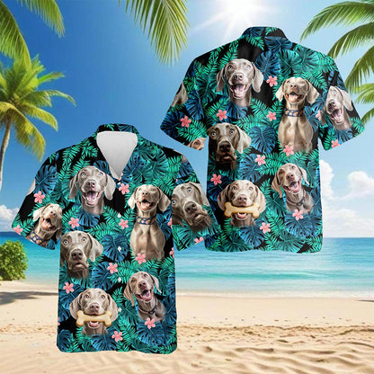 Netecom Weimaraner Dog Hawaiian Shirt for Men, Tropical Style, Button Down Summer Beach Short Sleeve, S-5XL