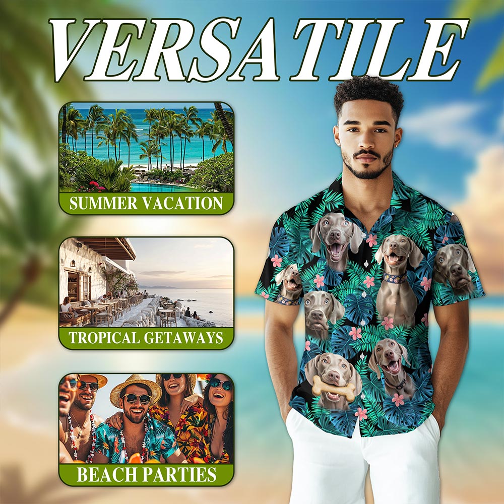 Netecom Weimaraner Dog Hawaiian Shirt for Men, Tropical Style, Button Down Summer Beach Short Sleeve, S-5XL