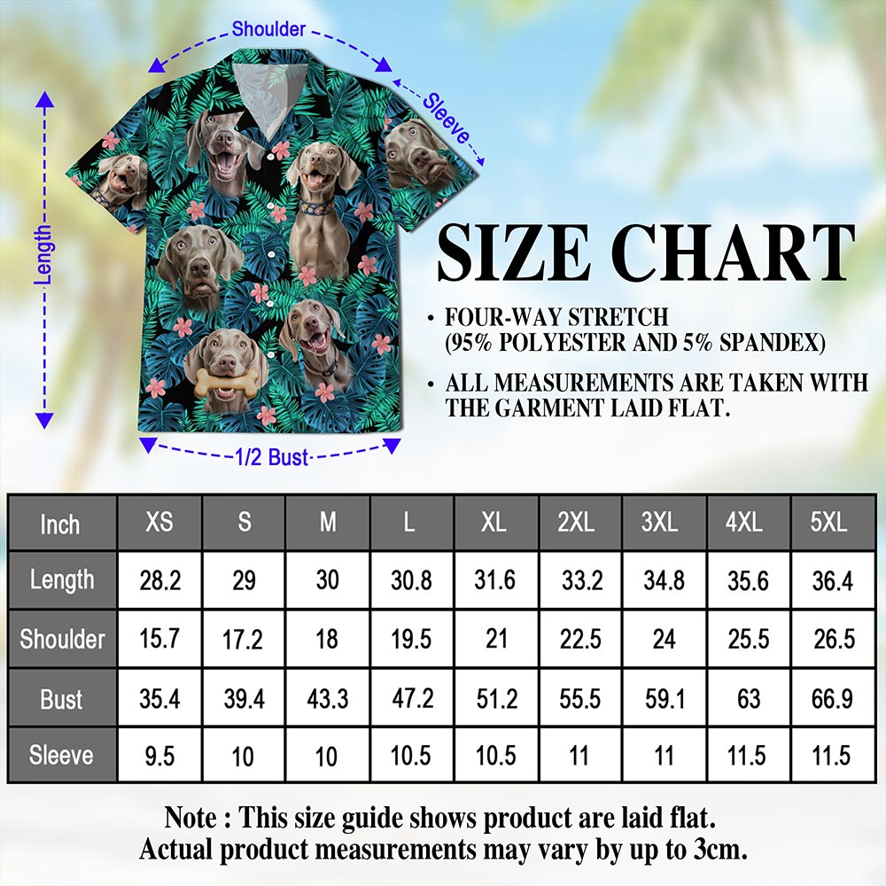 Netecom Weimaraner Dog Hawaiian Shirt for Men, Tropical Style, Button Down Summer Beach Short Sleeve, S-5XL