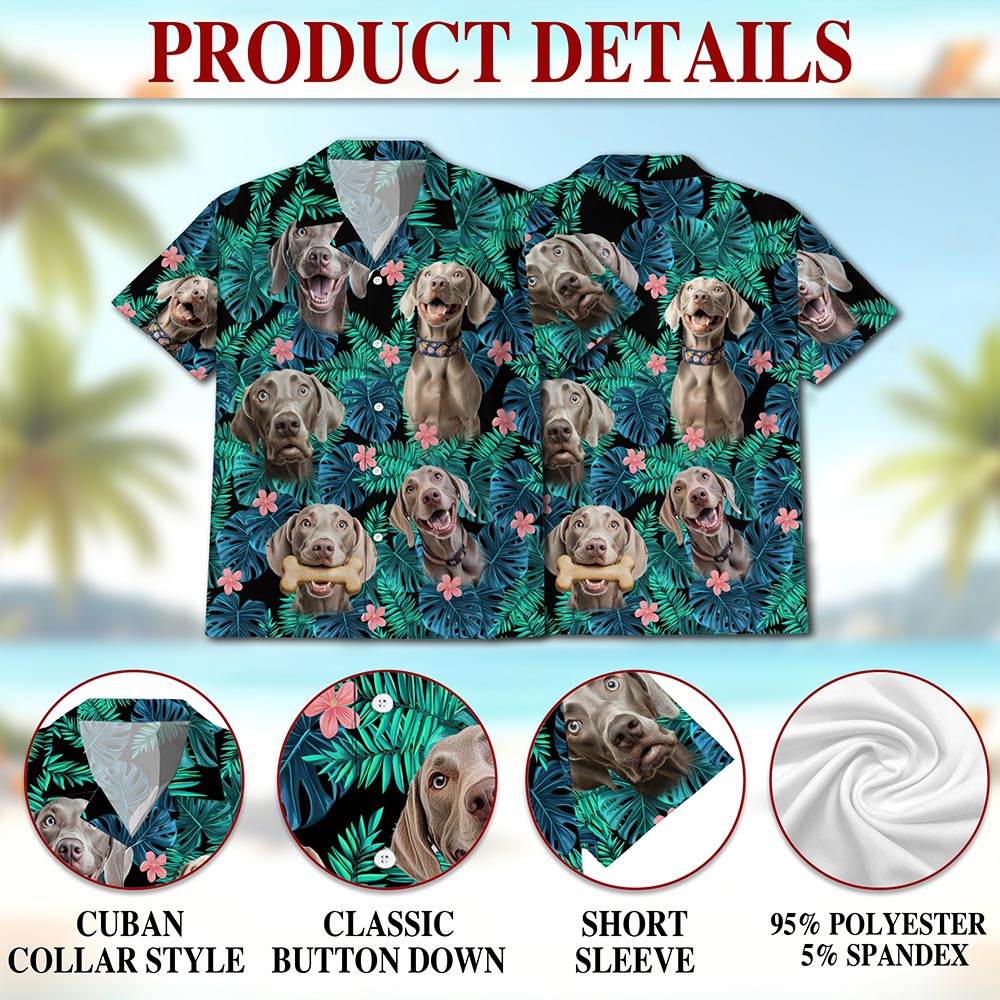 Netecom Weimaraner Dog Hawaiian Shirt for Men, Tropical Style, Button Down Summer Beach Short Sleeve, S-5XL