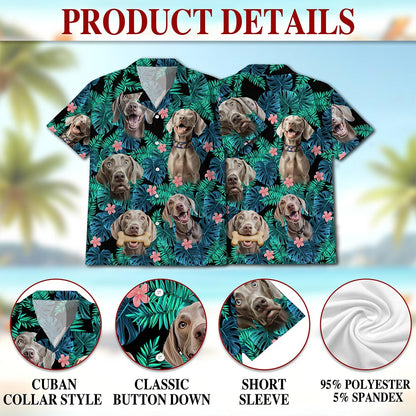 Netecom Weimaraner Dog Hawaiian Shirt for Men, Tropical Style, Button Down Summer Beach Short Sleeve, S-5XL