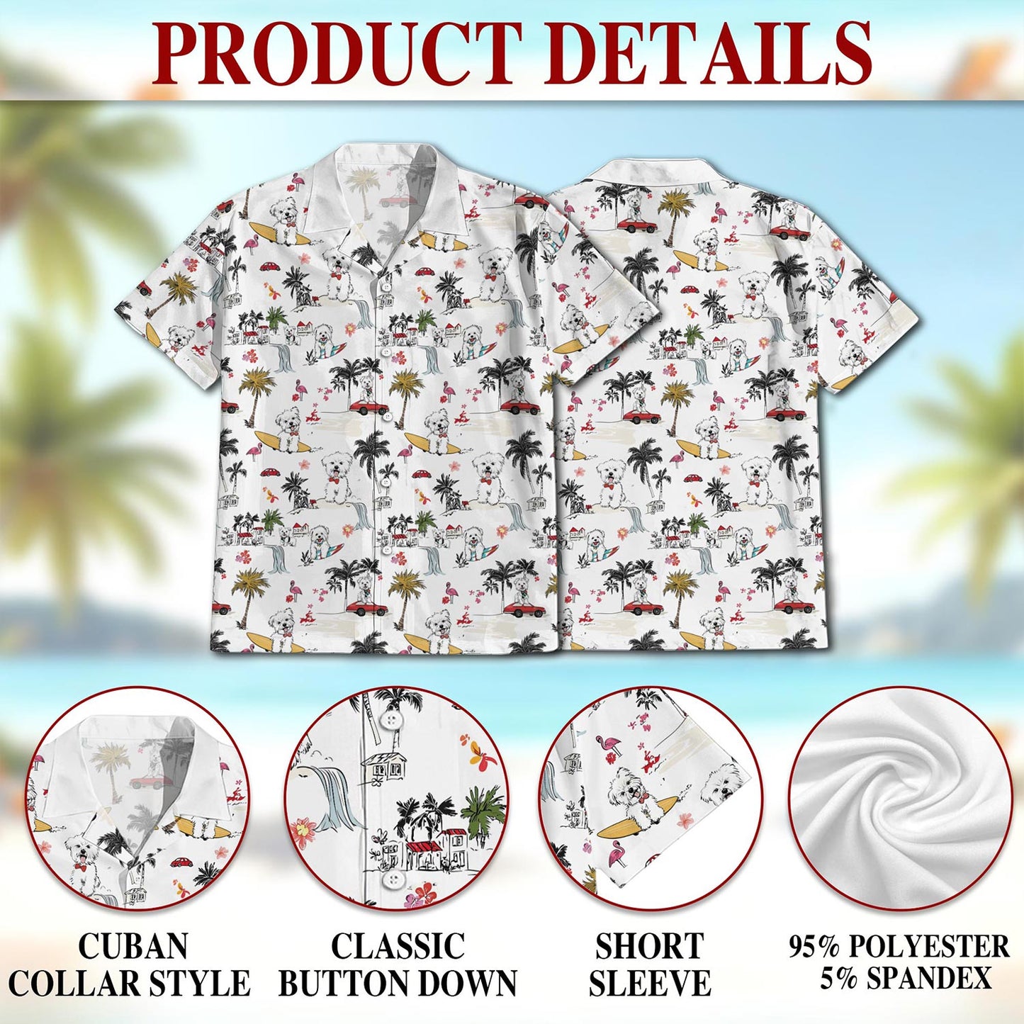 Netecom West Highland White Terrier Hawaiian Shirt for Men, Button Down Summer Beach Short Sleeve, Dog Lover Gifts, S-5XL