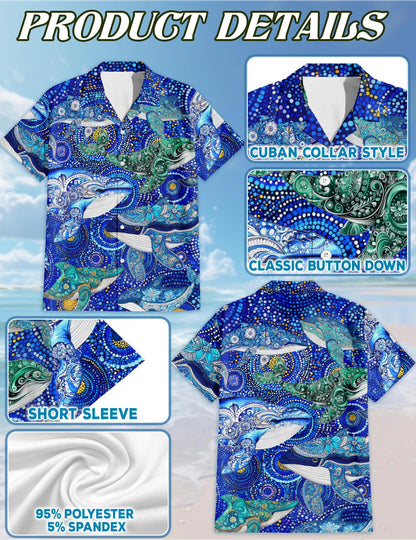 Netecom Whale Hawaiian Shirt for Men, Ocean Style, Button Down Summer Beach Short Sleeve, S-5XL