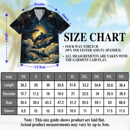 Netecom Whale Midnight Hawaiian Shirt for Men, Button Down Summer Beach Short Sleeve, Fantasy Style, S-5XL