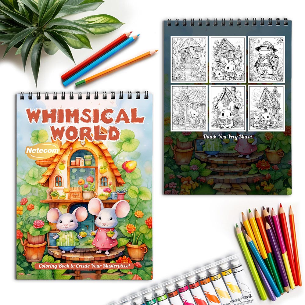 Netecom Whimsical World Spiral Coloring Book for Adults