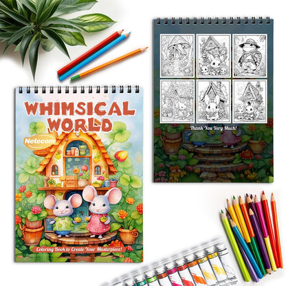 Netecom Whimsical World Spiral Coloring Book for Adults