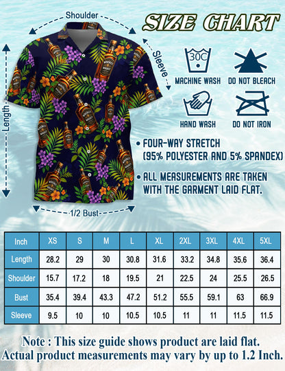 Netecom Whiskey Hawaiian Shirt for Men, Tropical Style, Button Down Summer Beach Short Sleeve, S-5XL