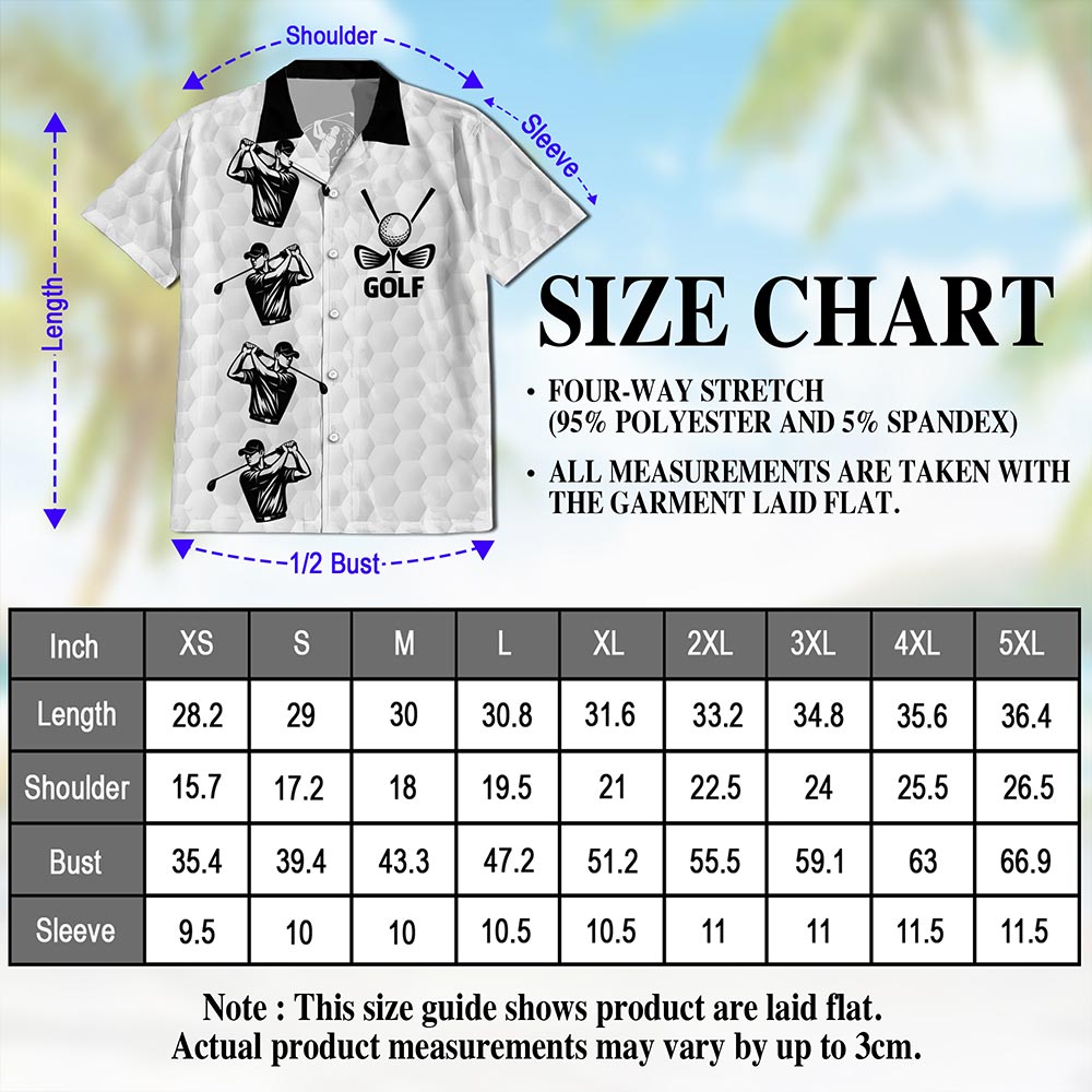 Netecom White Golf Ball Hawaiian Shirt for Men, Sporty Golf Style, Button Down Summer Beach Short Sleeve, S-5XL