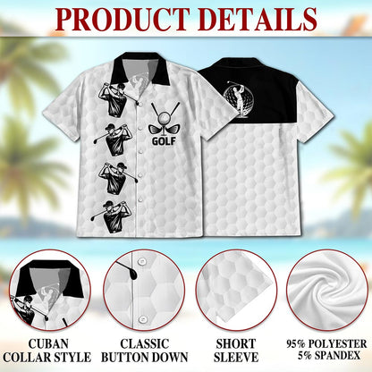 Netecom White Golf Ball Hawaiian Shirt for Men, Sporty Golf Style, Button Down Summer Beach Short Sleeve, S-5XL