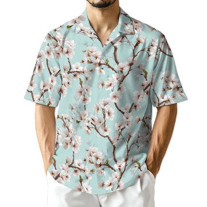 Netecom White Sakura Cherry Blossom Hawaiian Shirt for Men