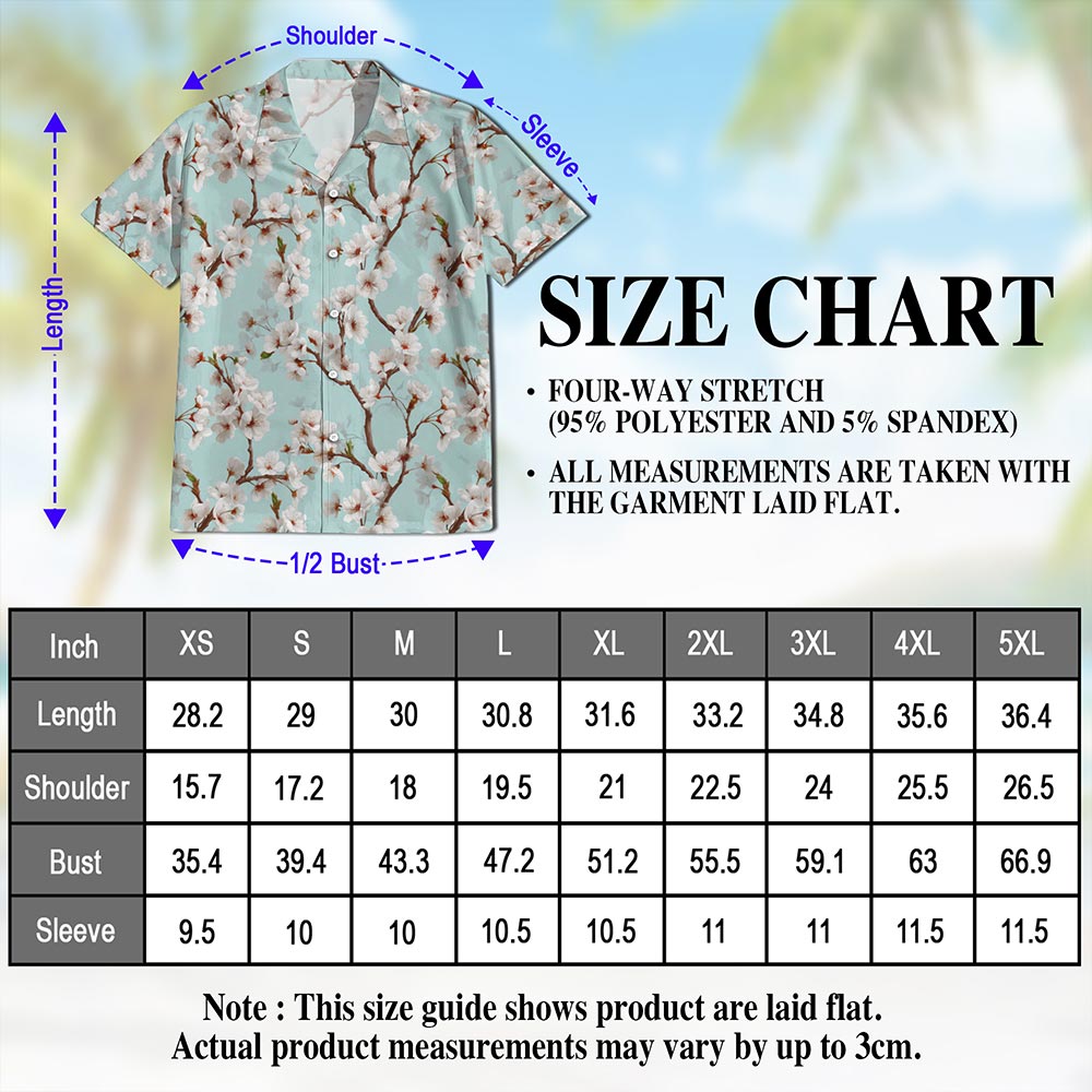 Netecom White Sakura Cherry Blossom Hawaiian Shirt for Men, Floral Style, Tropical Summer Beach Button Down Short Sleeve Shirts, S-5XL