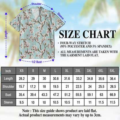 Netecom White Sakura Cherry Blossom Hawaiian Shirt for Men, Floral Style, Tropical Summer Beach Button Down Short Sleeve Shirts, S-5XL