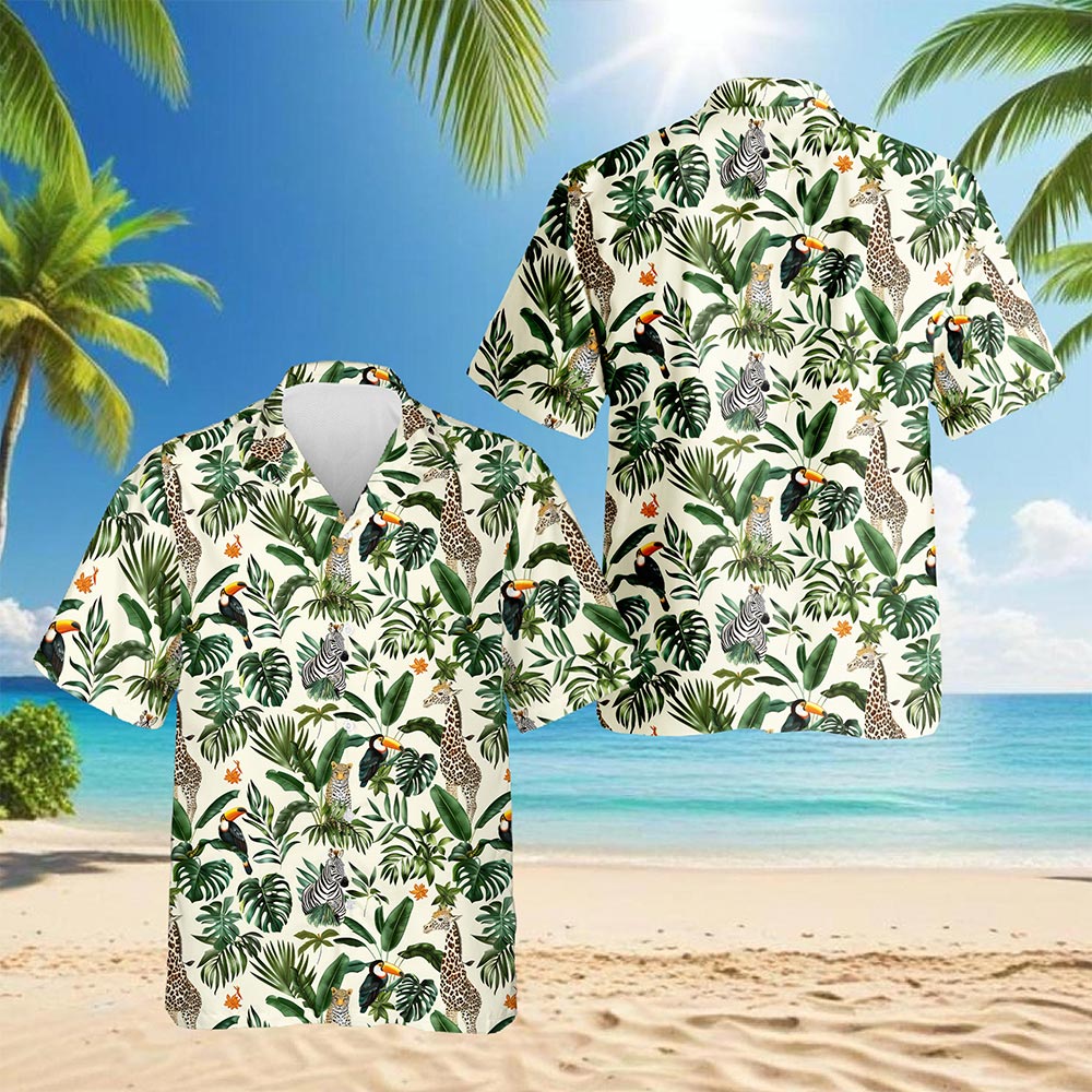 Netecom Wild Animal Hawaiian Shirt for Men, Tropical Style, Button Down Summer Beach Short Sleeve, S-5XL