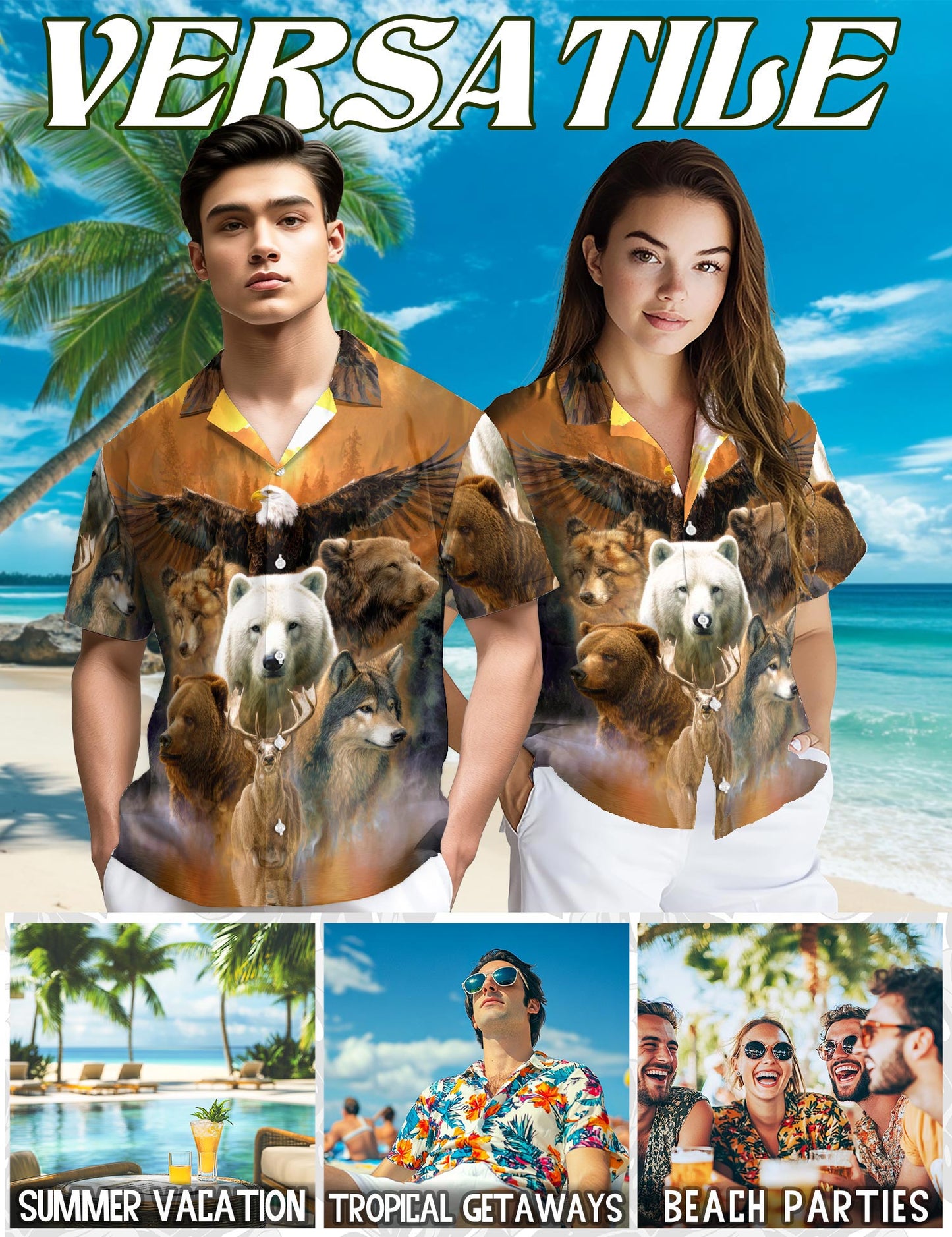 Netecom Wild Animal Hawaiian Shirt for Men, Jungle Safari Style, Button Down Summer Beach Short Sleeve, S-5XL