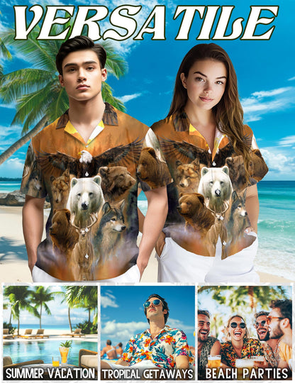 Netecom Wild Animal Hawaiian Shirt for Men, Jungle Safari Style, Button Down Summer Beach Short Sleeve, S-5XL
