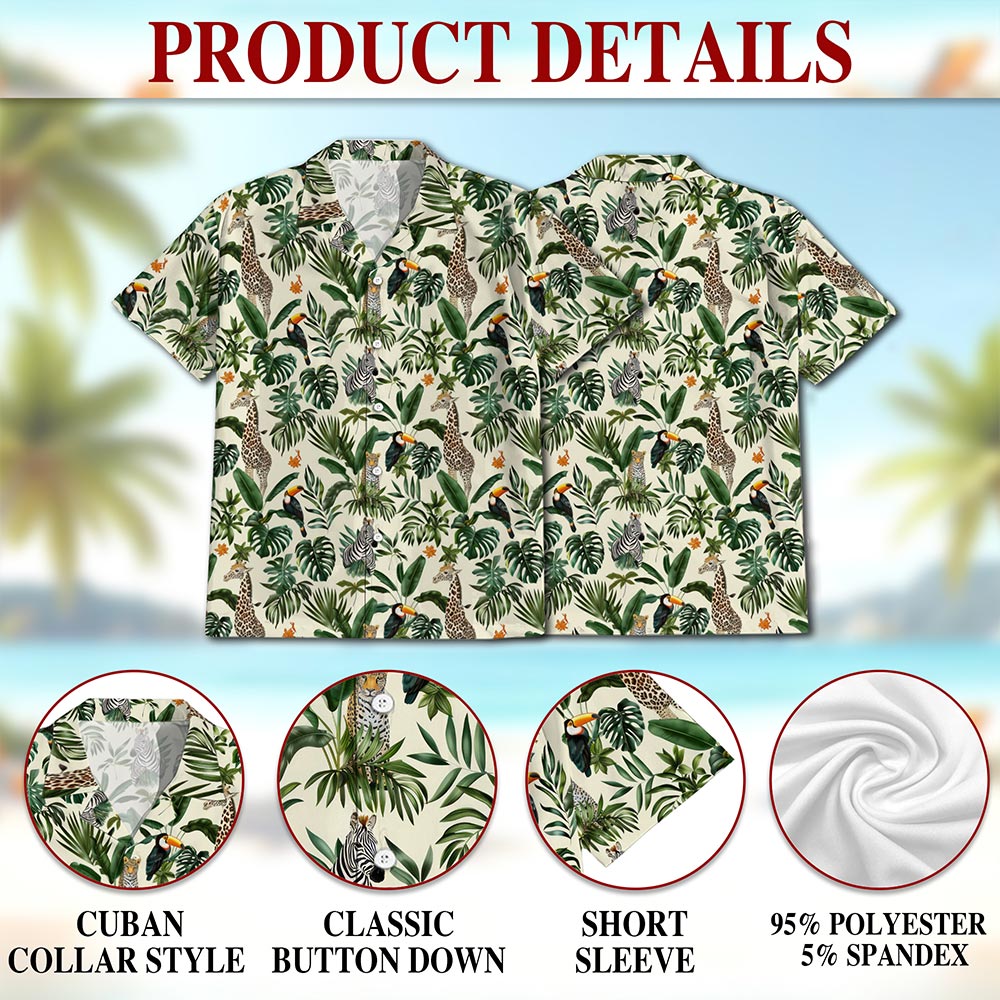 Netecom Wild Animal Hawaiian Shirt for Men, Tropical Style, Button Down Summer Beach Short Sleeve, S-5XL