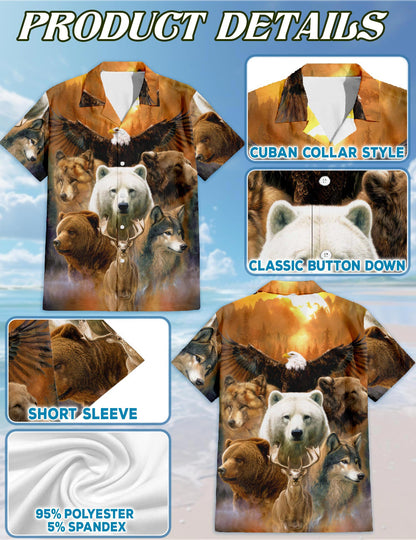 Netecom Wild Animal Hawaiian Shirt for Men, Jungle Safari Style, Button Down Summer Beach Short Sleeve, S-5XL