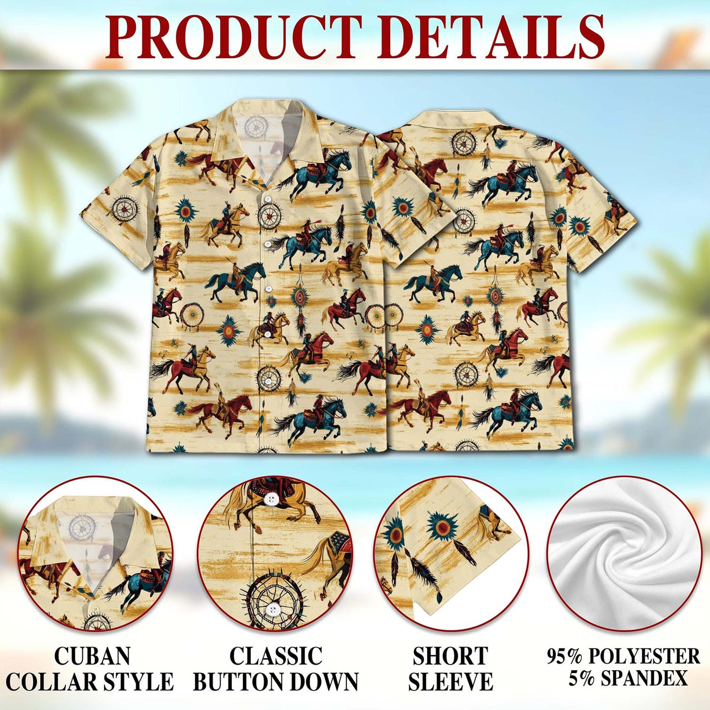 Netecom Wild Horse Hawaiian Shirt for Men, Button Down Summer Beach Short Sleeve, Sport Style, S-5XL