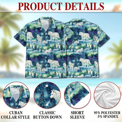 Netecom Winter Wolf Hawaiian Shirt for Men, Wolf Lover Gifts, Wild Animal Button Down Summer Beach Short Sleeve, Sizes S-5XL