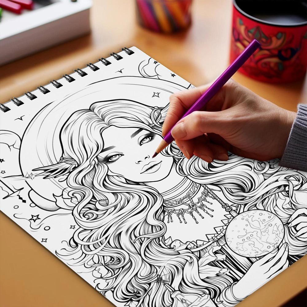 Netecom Witch Coloring Book Spiral Bound for Adults