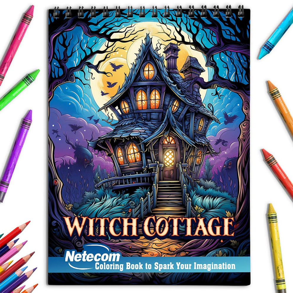 Netecom Witch Cottage Coloring Book for Adults, Spiral Bound, Soft Cov