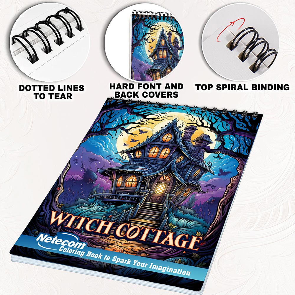 Netecom Witch Cottage Coloring Book for Adults, Spiral Bound, Soft Cov