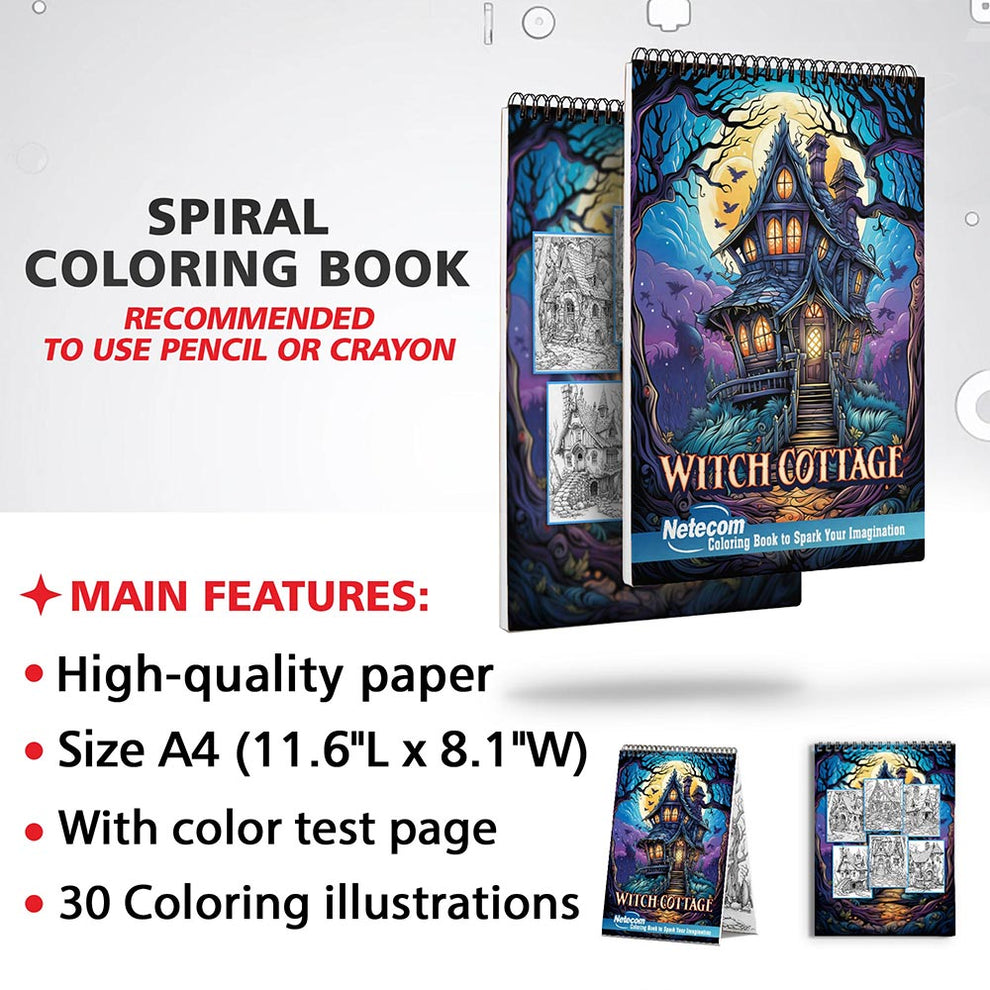 Netecom Witch Cottage Coloring Book for Adults, Spiral Bound, Soft Cov