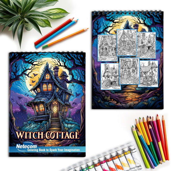 Netecom Witch Cottage Coloring Book for Adults, Spiral Bound, Soft Cov