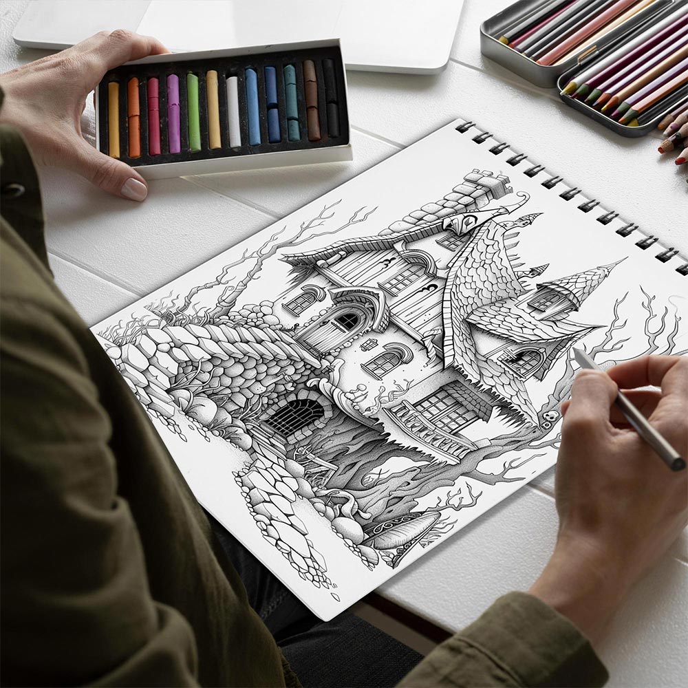 Netecom Witch Cottage Spiral Bound Coloring Book for Adults